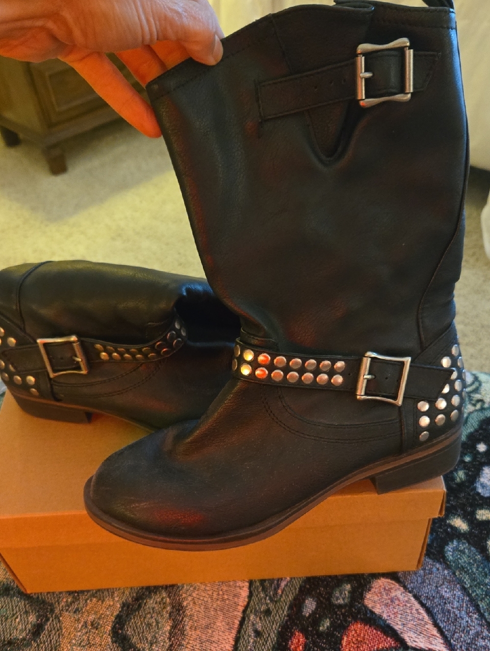 Candie's Black Studded Mid-Calf Buckle Boots